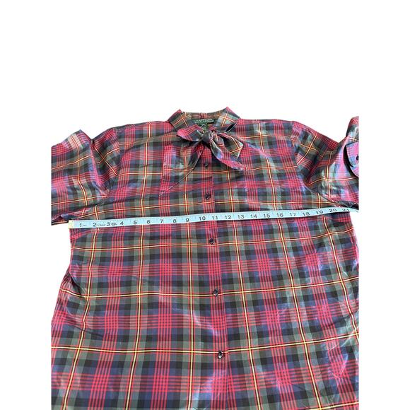 NWT Ralph Lauren Silk Georgette Harvest Plaid Button Down Blouse Size Large - Picture 11 of 13